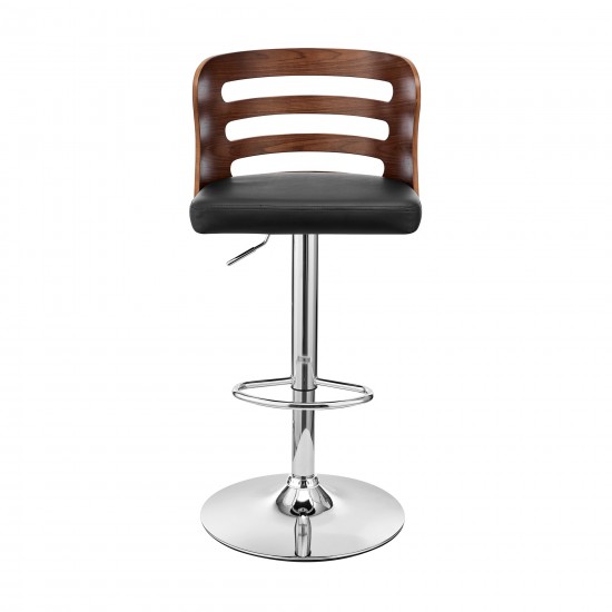 Khalia Adjustable Swivel Black Faux Leather Bar Stool with Chrome Base