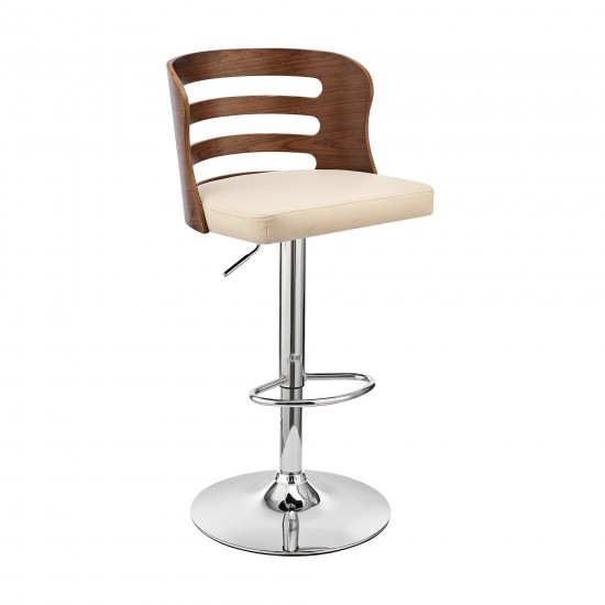 Khalia Adjustable Swivel Cream Faux Leather Bar Stool with Chrome Base