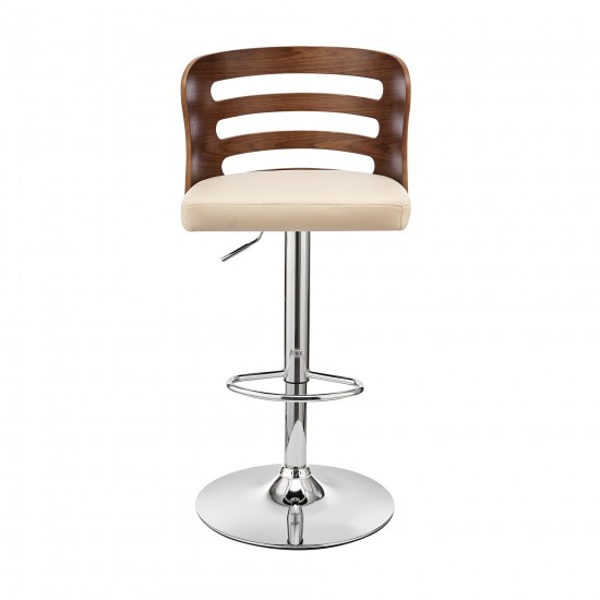 Khalia Adjustable Swivel Cream Faux Leather Bar Stool with Chrome Base