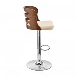 Khalia Adjustable Swivel Cream Faux Leather Bar Stool with Chrome Base