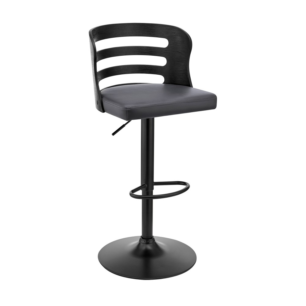 Khalia Adjustable Swivel Grey Faux Leather Bar Stool with Black Base