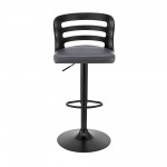 Khalia Adjustable Swivel Grey Faux Leather Bar Stool with Black Base