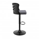 Khalia Adjustable Swivel Grey Faux Leather Bar Stool with Black Base