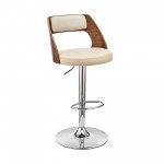 Paulo Adjustable Swivel Cream Faux Leather Bar Stool with Chrome Base