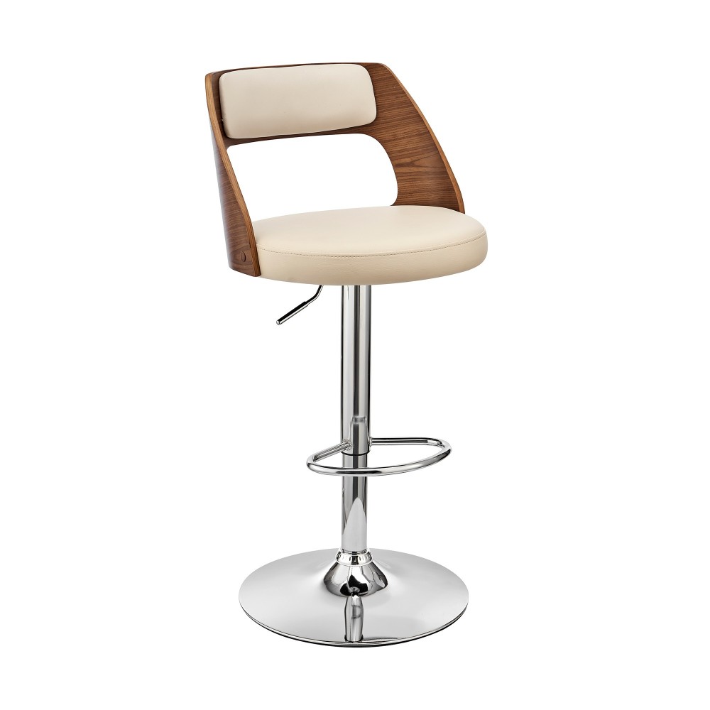 Paulo Adjustable Swivel Cream Faux Leather Bar Stool with Chrome Base