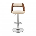 Paulo Adjustable Swivel Cream Faux Leather Bar Stool with Chrome Base