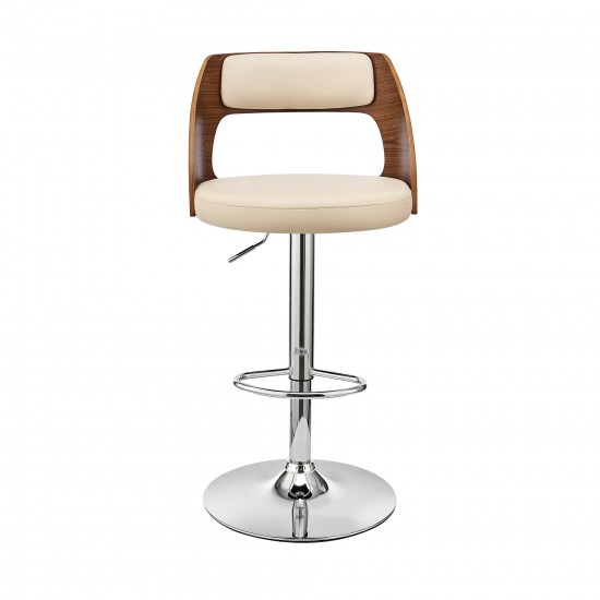 Paulo Adjustable Swivel Cream Faux Leather Bar Stool with Chrome Base