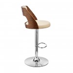 Paulo Adjustable Swivel Cream Faux Leather Bar Stool with Chrome Base