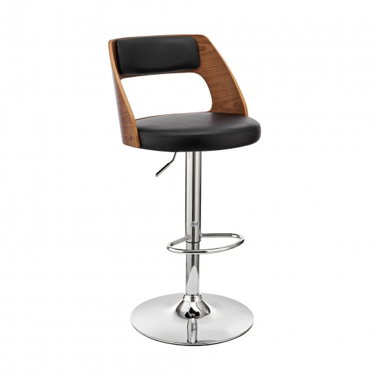 Paulo Adjustable Swivel Black Faux Leather Bar Stool with Chrome Base