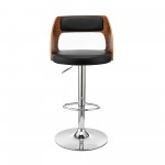 Paulo Adjustable Swivel Black Faux Leather Bar Stool with Chrome Base