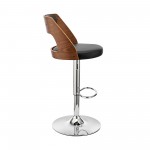 Paulo Adjustable Swivel Black Faux Leather Bar Stool with Chrome Base