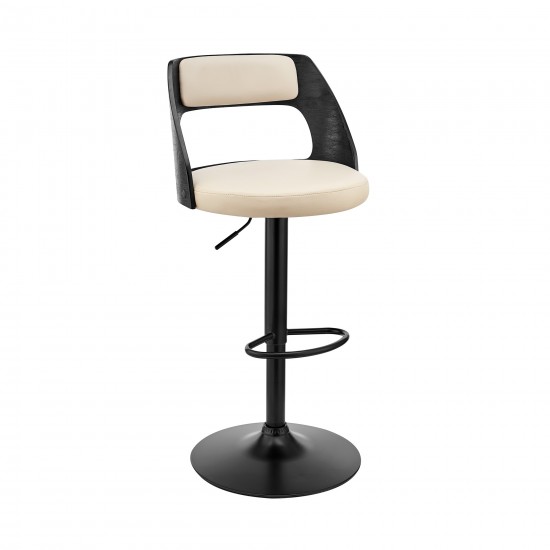 Paulo Adjustable Swivel Cream Faux Leather Bar Stool with Black Base