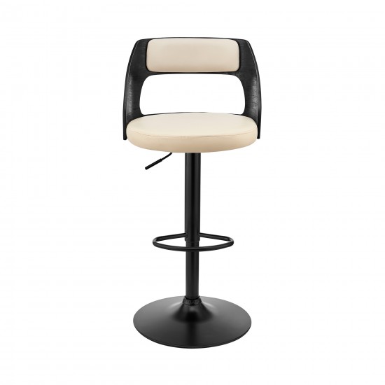 Paulo Adjustable Swivel Cream Faux Leather Bar Stool with Black Base