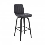 Renee 26" Swivel Grey Faux Leather and Black Wood Bar Stool