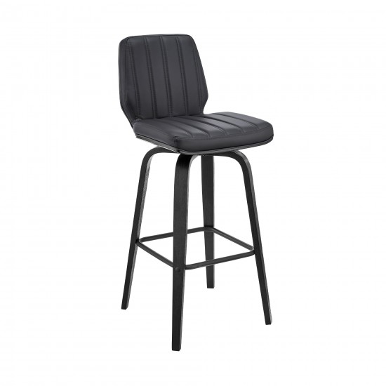 Renee 26" Swivel Grey Faux Leather and Black Wood Bar Stool