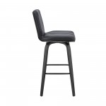 Renee 26" Swivel Grey Faux Leather and Black Wood Bar Stool