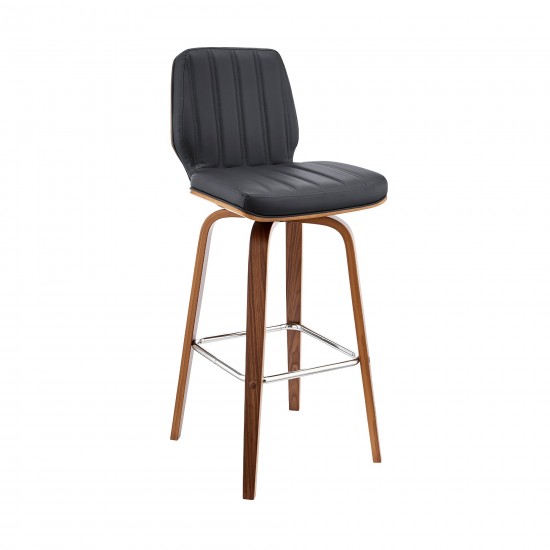 Renee 26" Swivel Grey Faux Leather and Walnut Wood Bar Stool