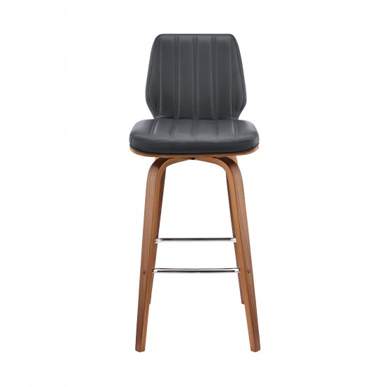 Renee 26" Swivel Grey Faux Leather and Walnut Wood Bar Stool