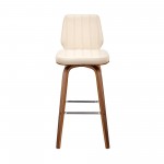 Renee 30" Swivel Cream Faux Leather and Walnut Wood Bar Stool