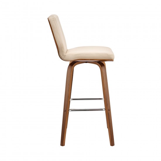 Renee 30" Swivel Cream Faux Leather and Walnut Wood Bar Stool