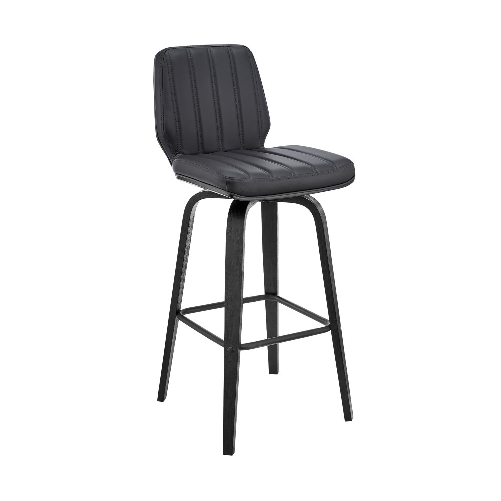 Renee 30" Swivel Grey Faux Leather and Black Wood Bar Stool