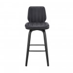 Renee 30" Swivel Grey Faux Leather and Black Wood Bar Stool