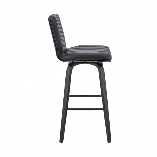 Renee 30" Swivel Grey Faux Leather and Black Wood Bar Stool