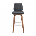 Renee 30" Swivel Grey Faux Leather and Walnut Wood Bar Stool