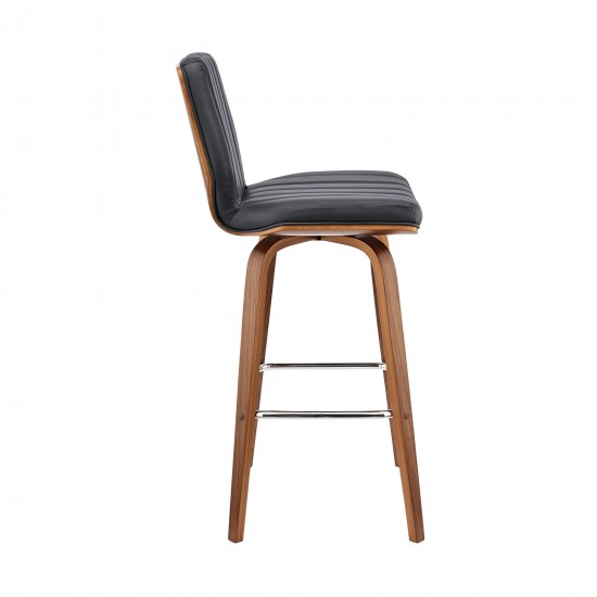 Renee 30" Swivel Grey Faux Leather and Walnut Wood Bar Stool