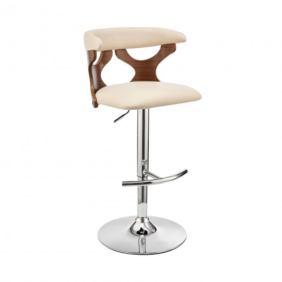 Ruth Adjustable Swivel Cream Faux Leather Bar Stool with Chrome Base