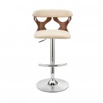 Ruth Adjustable Swivel Cream Faux Leather Bar Stool with Chrome Base