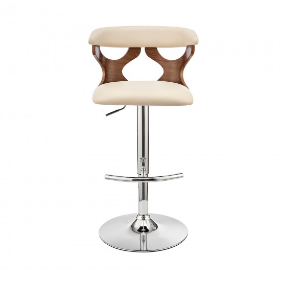 Ruth Adjustable Swivel Cream Faux Leather Bar Stool with Chrome Base