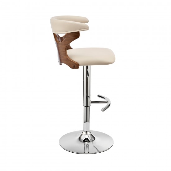 Ruth Adjustable Swivel Cream Faux Leather Bar Stool with Chrome Base