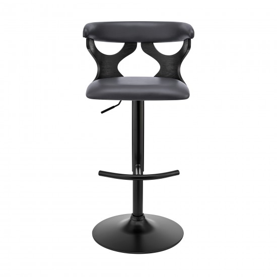 Ruth Adjustable Swivel Grey Faux Leather and Black Wood Bar Stool