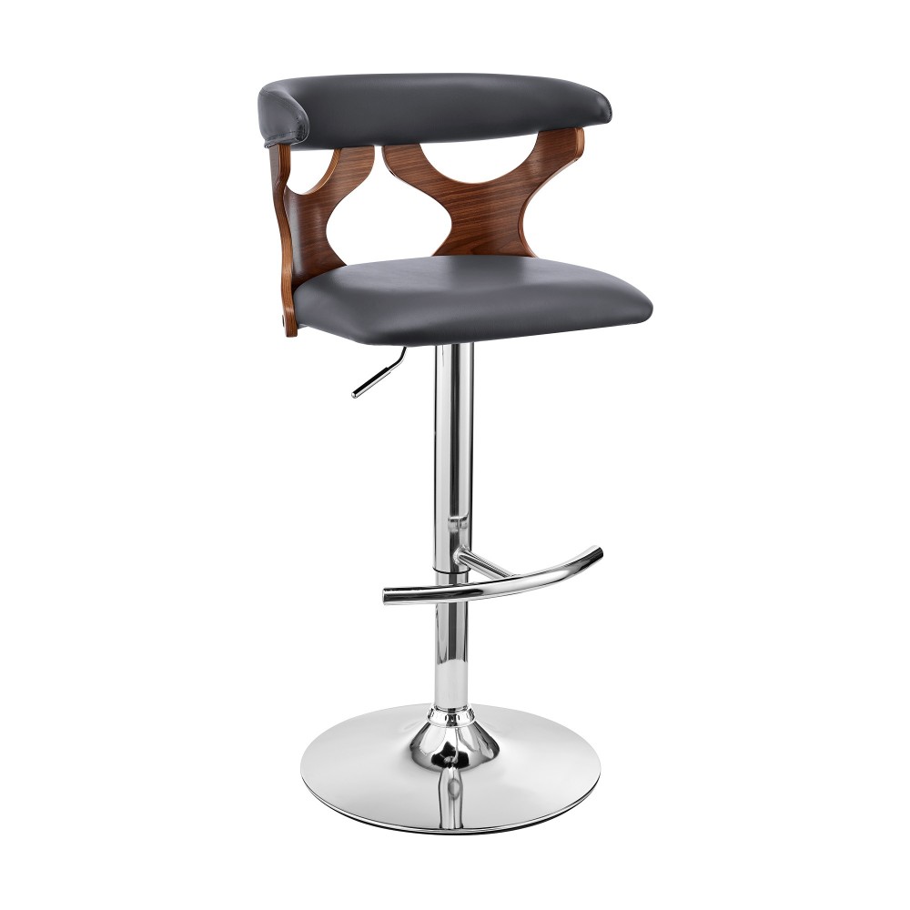 Ruth Adjustable Swivel Grey Faux Leather Bar Stool with Chrome Base