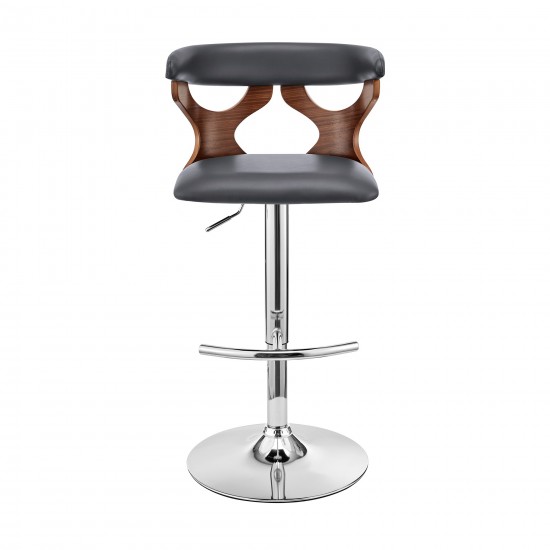 Ruth Adjustable Swivel Grey Faux Leather Bar Stool with Chrome Base