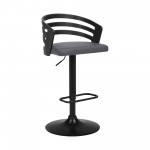 Adele Adjustable Height Swivel Grey Faux Leather Bar Stool with Black Base