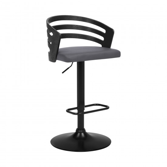 Adele Adjustable Height Swivel Grey Faux Leather Bar Stool with Black Base