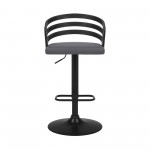 Adele Adjustable Height Swivel Grey Faux Leather Bar Stool with Black Base