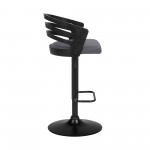 Adele Adjustable Height Swivel Grey Faux Leather Bar Stool with Black Base