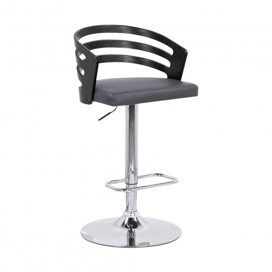 Adele Adjustable Height Swivel Grey Faux Leather Bar Stool with Chrome Base