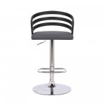 Adele Adjustable Height Swivel Grey Faux Leather Bar Stool with Chrome Base