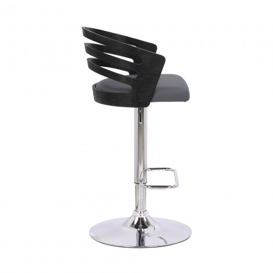 Adele Adjustable Height Swivel Grey Faux Leather Bar Stool with Chrome Base