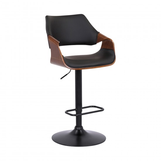 Aspen Adjustable Swivel Black Faux Leather Bar Stool with Black Base