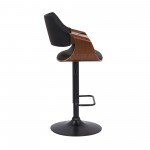 Aspen Adjustable Swivel Black Faux Leather Bar Stool with Black Base