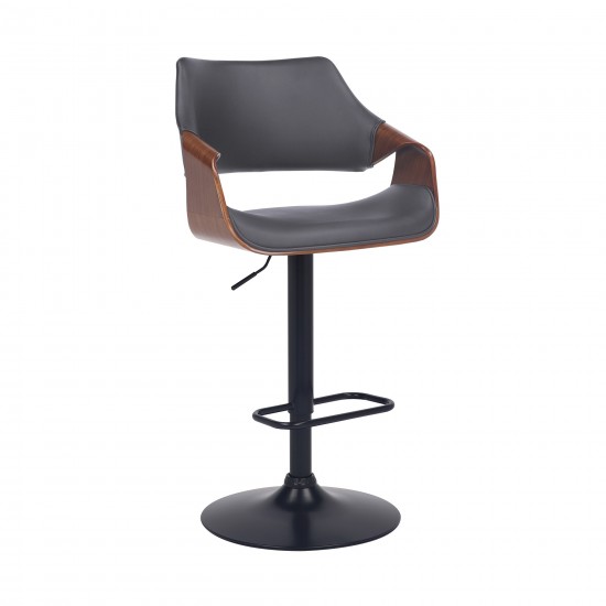 Aspen Adjustable Swivel Grey Faux Leather Bar Stool with Black Base