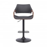Aspen Adjustable Swivel Grey Faux Leather Bar Stool with Black Base