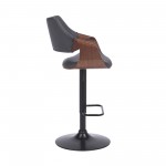 Aspen Adjustable Swivel Grey Faux Leather Bar Stool with Black Base