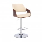 Aspen Adjustable Swivel Cream Faux Leather Bar Stool with Chrome Base