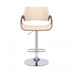 Aspen Adjustable Swivel Cream Faux Leather Bar Stool with Chrome Base